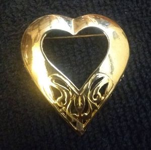 Large Vintage Gold Heart Brooch Pin